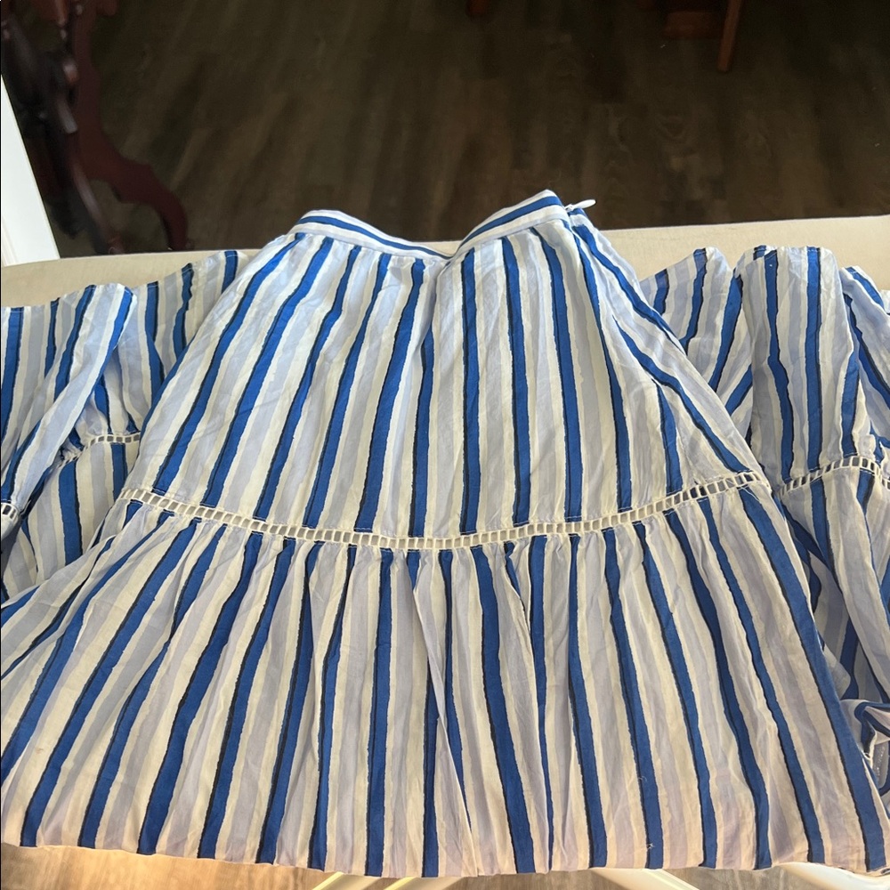 J. Crew Blue & White Vertical-Striped Tiered Midi Skirt - Picture 3 of 5